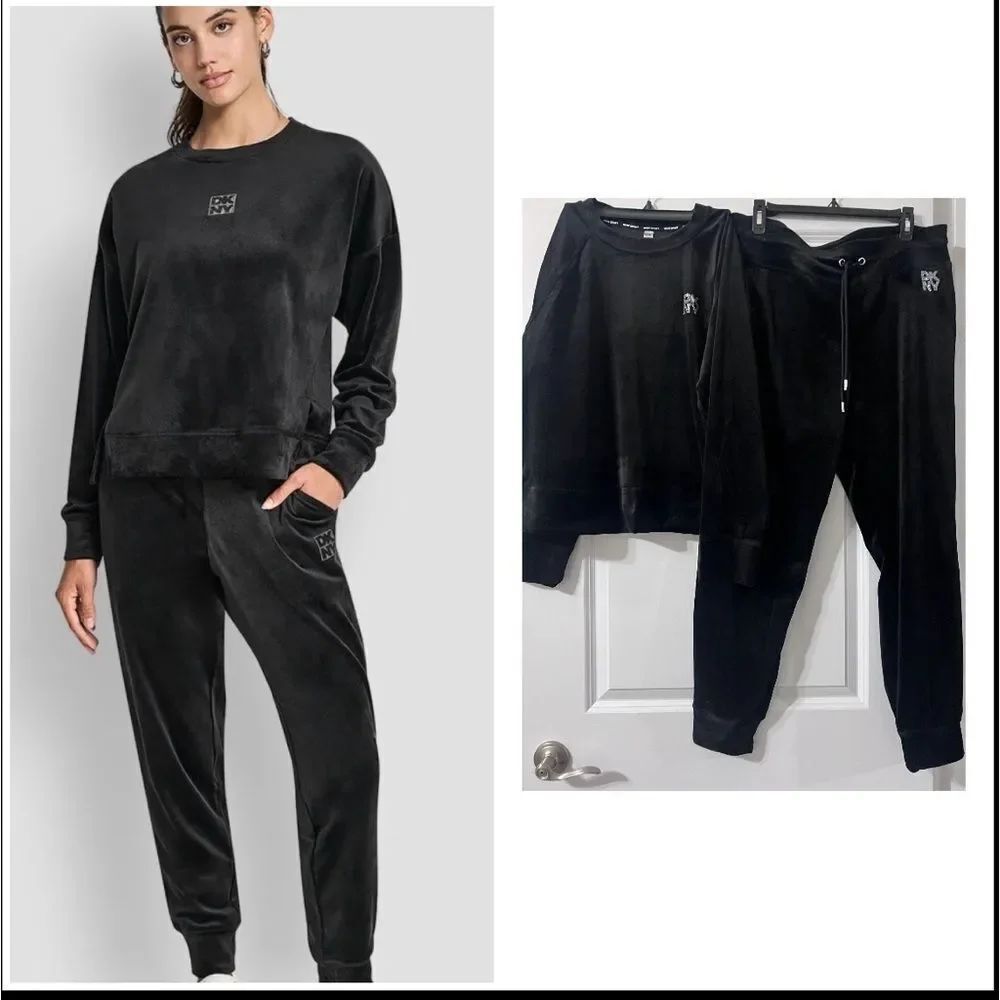 NEW DKNY WOMENS RHINESTONE LOGO SET TRACKSUIT L